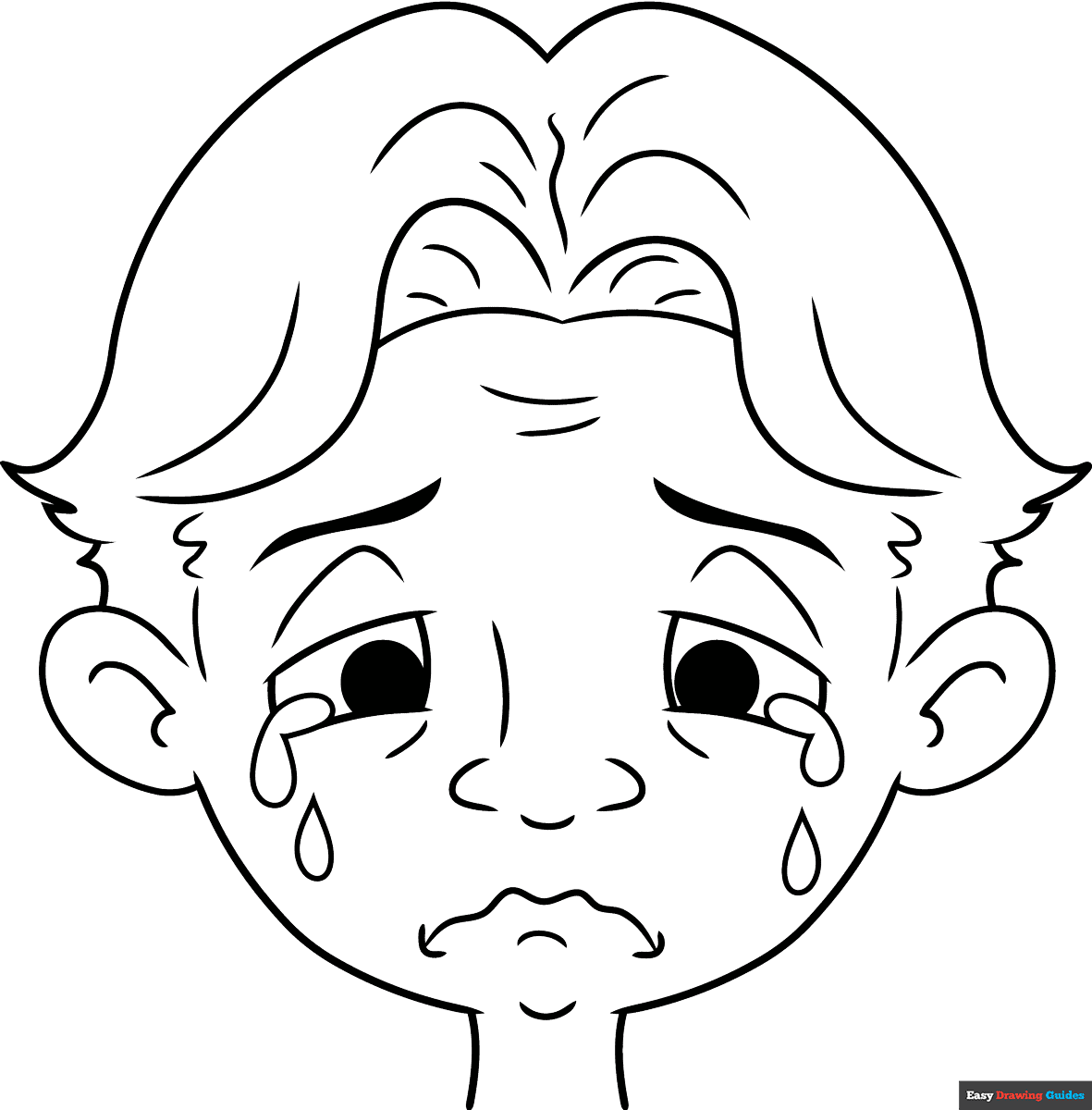 crying face coloring page | easy drawing guides